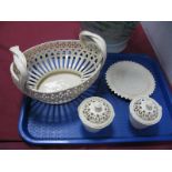 A Leeds Pottery Creamware Basket, with double intertwined handles with flower terminals, elaborately