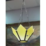 A 1920/30's Light Fitting, the metal frame holding six frosted and moulded gold coloured glass