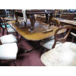 A George III Style Mahogany ''D' End Pedestal Table, on turned pedestals with swept legs (extra