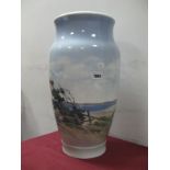 A Large Modern Royal Copenhagen Porcelain Vase, of baluster form, painted with a coastal scene