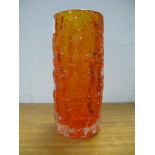 A Whitefriars 'Bark' Vase, designed by Geoffrey Baxter, in tangerine glass, 18.5cm high.