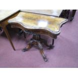 A XIX Century Rosewood Serpentine Shaped Card Table, with fold-over top, moulded edge, baized