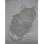 A Modern Lalique Frosted Glass Model of a Seated Cat, etched mark 'Lalique France', 8cm high.