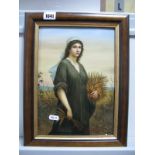 An Early XX Century German Rectangular Plaque, depicting 'Ruth' holding sheaves of corn,