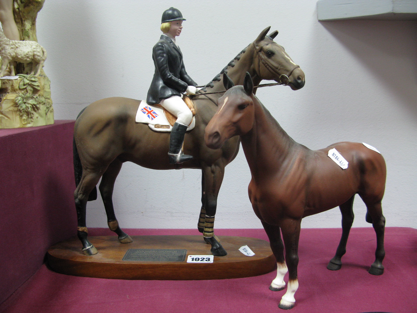 A Beswick Pottery Model of Ann Moore on Psalm, on an oval wooden plinth, 32cm high; A Beswick