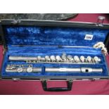 A 'Hernals' Model S 1OO Silvered Metal Flute, in a plush lined carrying case.