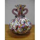 A Late XIX/Early XX Century Italian Millefiore Glass Vase, of two handled compressed globular form