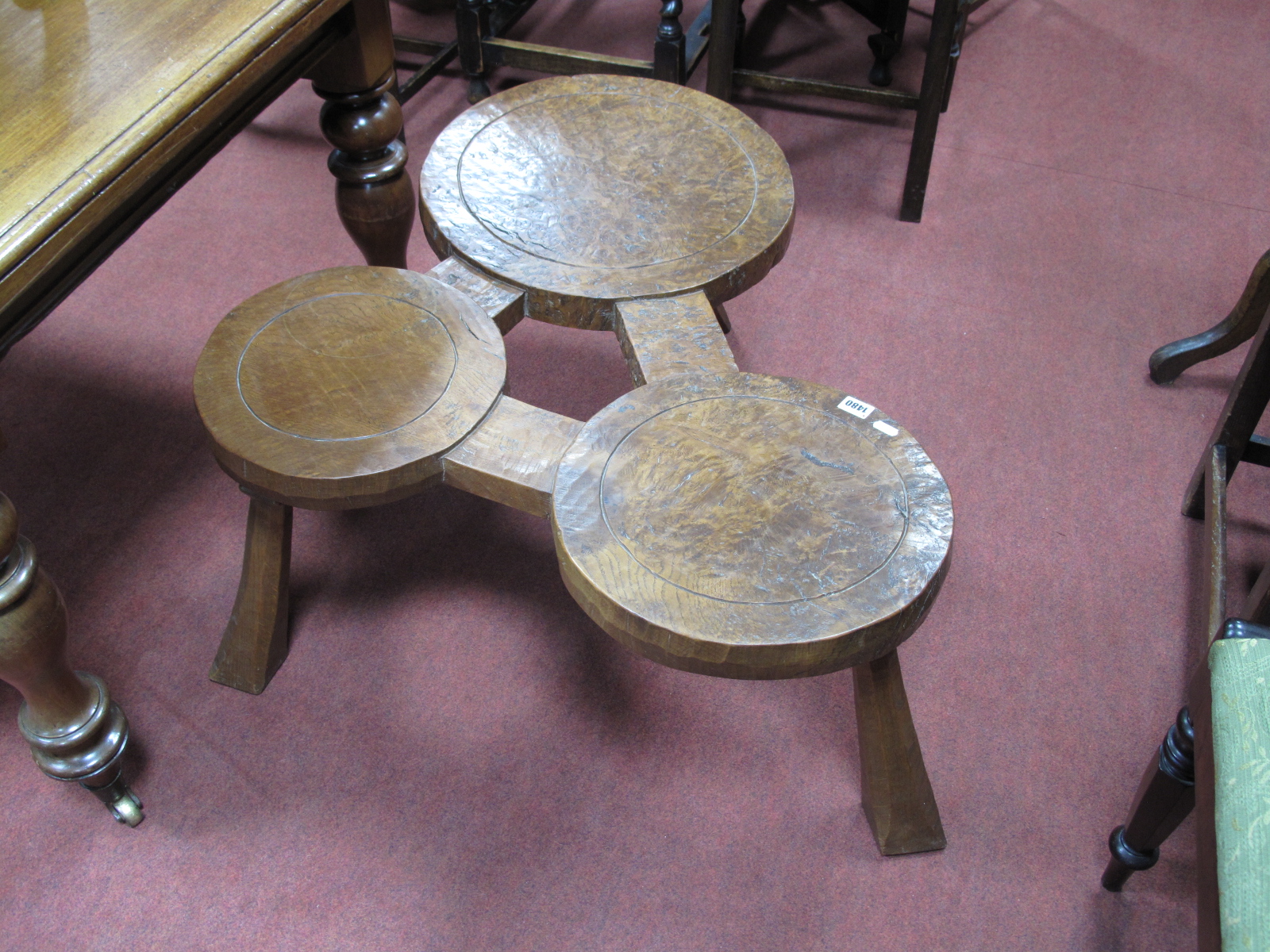 A Jack Grimble of Cromer Burr Oak (Clover) Coffee Table, with three circular tops united by