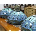 Three Reproduction Tiffany Style Ceiling Light Shades, with segmented decoration with dragonflies in