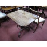 A XIX Century Ash and Mahogany Pedestal Table, with rectangular top, turned pedestal, on shaped