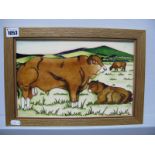 A Moorcroft Pottery Plaque, painted in the trial 'Limousin Bulls' pattern which went in to a limited