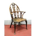 A Mid XVIII Century Yew Wood Gothic Style Windsor Chair, (possibly Thames Valley) with pierced