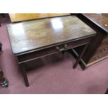 An XVIII Century Mahogany Tea Table, with fold-over top, single drawer, on square chamfered legs,