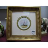 A Royal Crown Derby Porcelain Circular Plaque, painted by W.E. Dean, signed, with fishing boats,