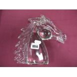 A Clear Glass Model of a Horses Head, engraved signature to base, 20cm high.