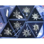 Swarovski Crystal Annual Christmas Ornaments, 2002, 2003, 2004, 2006, 2008, 2009 and 2010, all