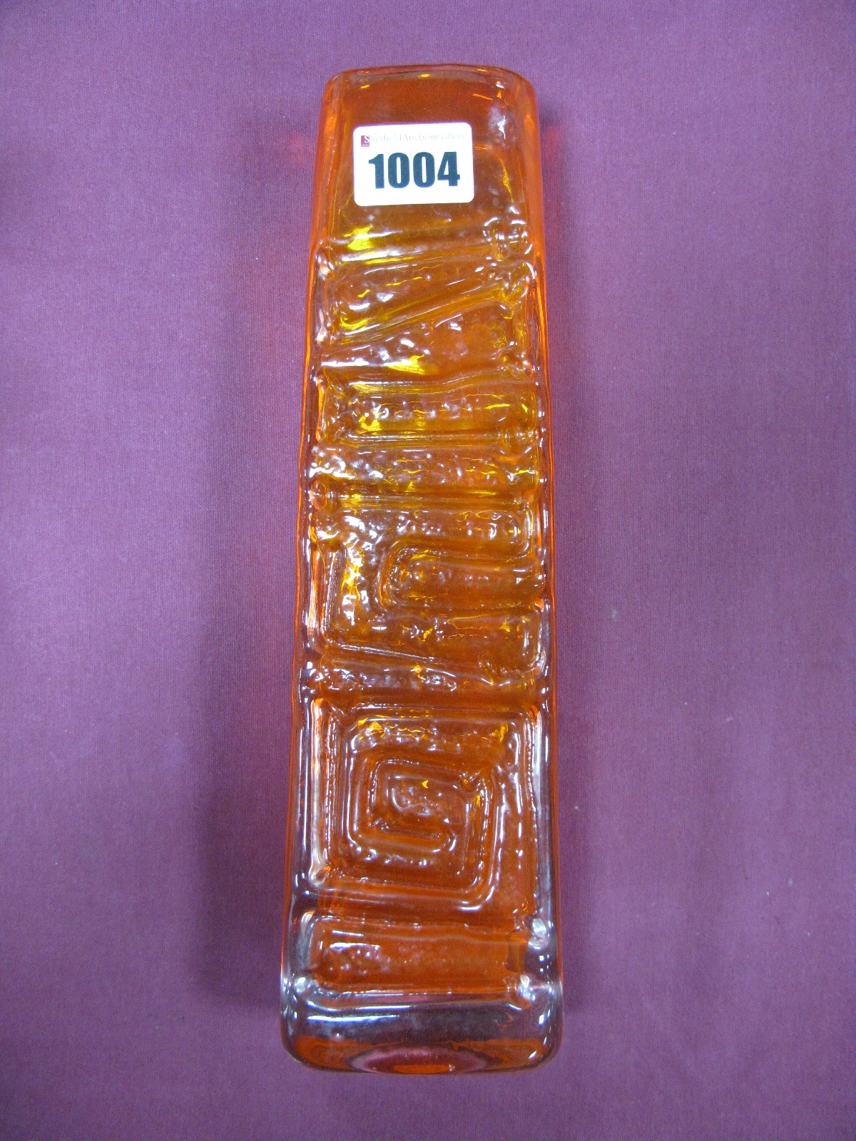 A Whitefriars 'Tangerine' Glass Totem Pole Vase, designed by Geoffrey Baxter, 27cm high.