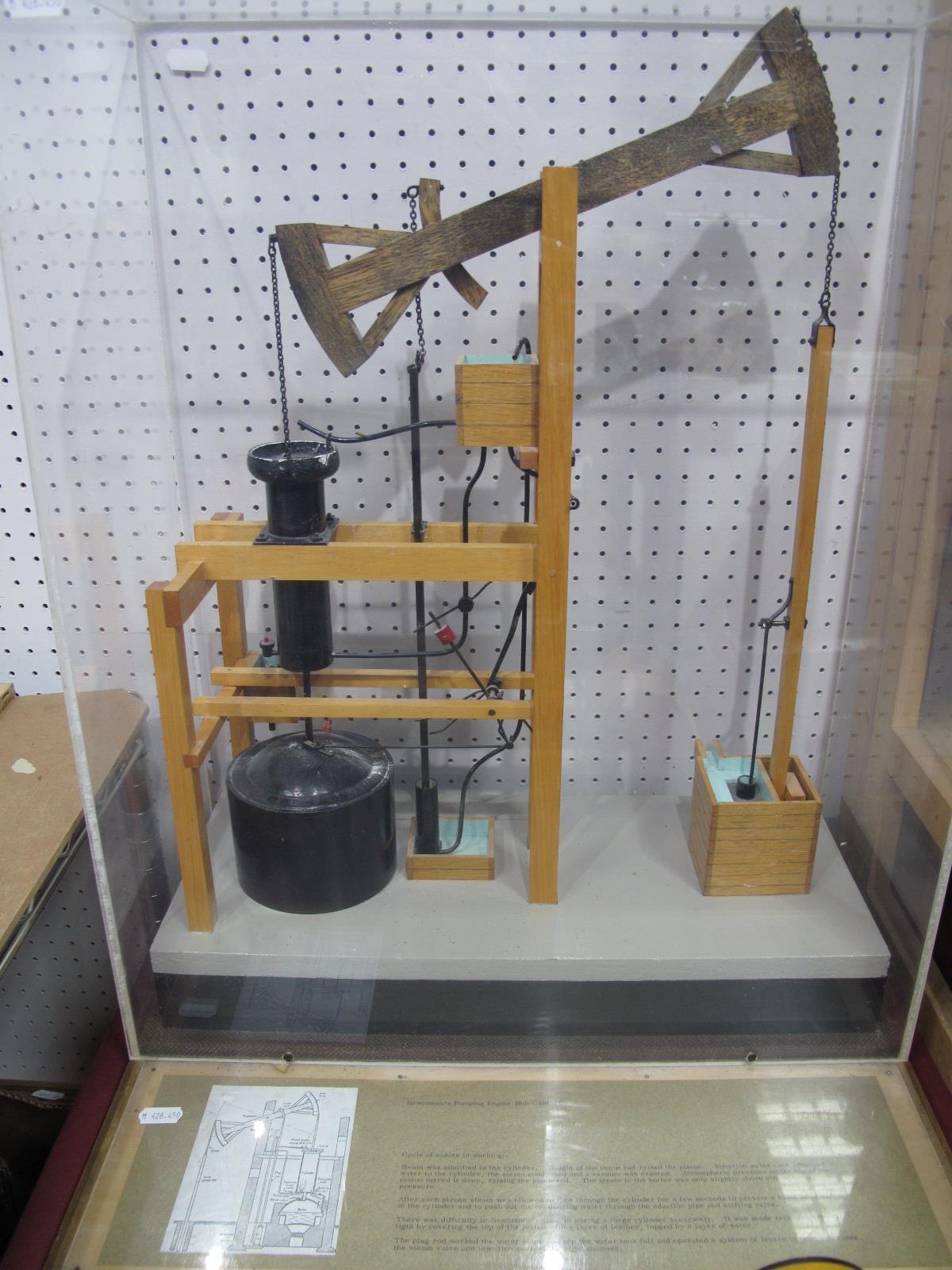An Educational Scale Model of Newcomen's Pumping Engine, presented in a perspex case, together