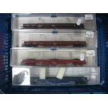 Four Cased Fleischmann 'HO' Gauge Long Wheelbase Low Sided Wagons, ref no's 8707, 8708, 8709 and