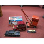 Four Mid XX Century Model Vehicles, comprising of Triang Steel Construction Crane (red), OK