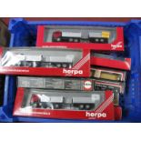 Eleven 'HO' Scale Plastic Lineside Vehicles by Herpa, Viking, including Herpa # 801221 Volvo F12