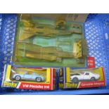 Dinky Toys, No. 221 Corvette Stingray, No. 208 VW Porsche, No. 1045 Dinky aircraft Kit, all boxed,