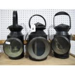 Three Railway Pre-Grouping Oil Lanterns, one marked S.W.R.Y no 192, in good condition but outer