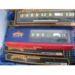 Six "OO" Gauge Eight Wheeled Rolling Stock Coaches, by Bachmann, Hornby, Mainline, all Great Western