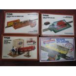 Four Items Tyco 'HO' Gauge Boxed Trackside Sets, cattle car and depot ORE dump car, gravel