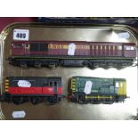 Three Hornby OO Gauge Diesel Locomotives, Class 58 BR maroon EW&S/58033, two R156 shunters - both