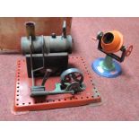 A Mamod SE2 Stationary Steam Engine/ A Wilesco Steam Accessory Cement Mixer and an empty Mamod
