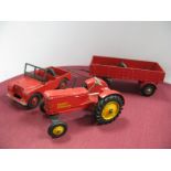 Dinky Landrover No 340, in red with plastic wheels, missing driver, fair, plus last type four