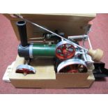 A Mamod TEIa Steam Tractor, model has been steamed, steering extension, funnel, firebox, burner,