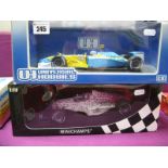 Two 1:18 Formula One cars, US Grand Prix IMS Event Car, by Minichamps and 2002 Renault, Jarno Trulli