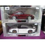 Two UT Models 1:18th Scale Diecast Model Vehicles, Porsche 911 Turbo 'metallic red', (boxed),