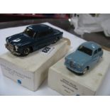 Two 1:43rd Scale White Metal Models, a Rover P5 three litre and an Austin A30 in blue, both Model