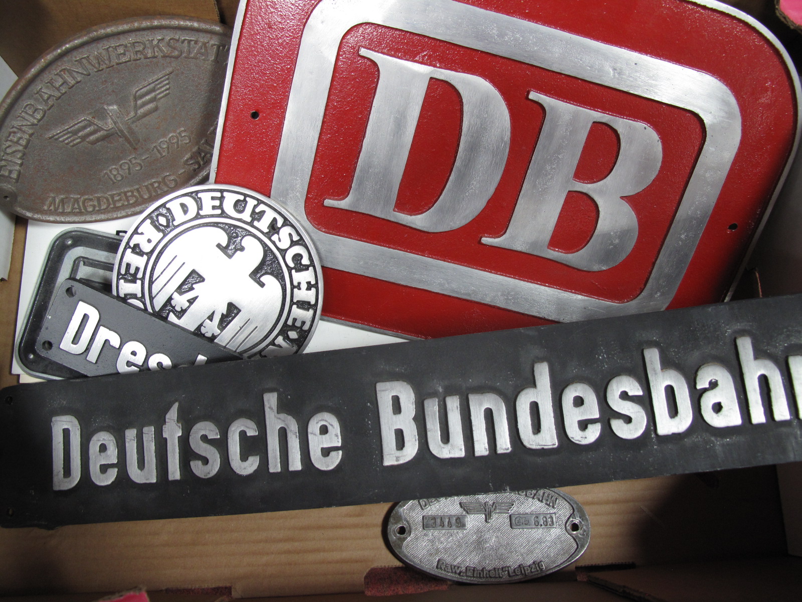 A Collection of DB/German Federal Railway, 11 assorted plastic train running shields, wagon plate, 5