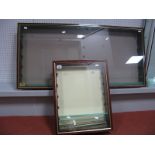 Two Wooden Framed Glass Fronted Toy Model Display Cabinets, #1 five glass shelves 106cm length, 52cm