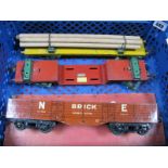 Hornby 'O' Gauge No 2 Eight Wheel Wagons, NE brick, boxed, box poor, plus unboxed trolley and log