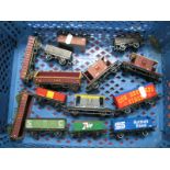 Fourteen Hornby OO Gauge Items, rolling stock, box van, ore wagons, brake vans, unboxed, missing