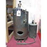 A Large Vertical Copper Boiler, 14" high with level glass and what appears original liquid fuel
