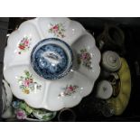 A Royal Worcester Hors d'oeuvre's Dish, Edwardian dressing table tray, Victorian soap dish, vases,