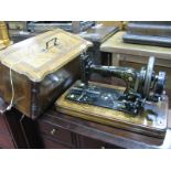 German Early XX Century Sewing Machine, with 'Schutz Marke' label, mother of pearl inlay gilt