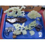 A Pair of Jadeite Dogs, dragons etc:- One Tray