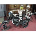 One Off "Steam Punk" Shop Display Metal Sculpture, featuring trike and skeletons with Gatling gun,
