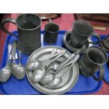 A XVIII Century and Later Continental and English Pewter Wares, to include three tankards, bowl,