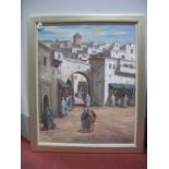 SIDI HBIBI HAFID (Moroccan, XX Century) A Moroccan Street Scene, with figures, on on canvas,