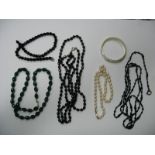 A Modern Single Strand Pearl Bead Necklace, to 9ct gold clasp, together with vintage bead necklaces,