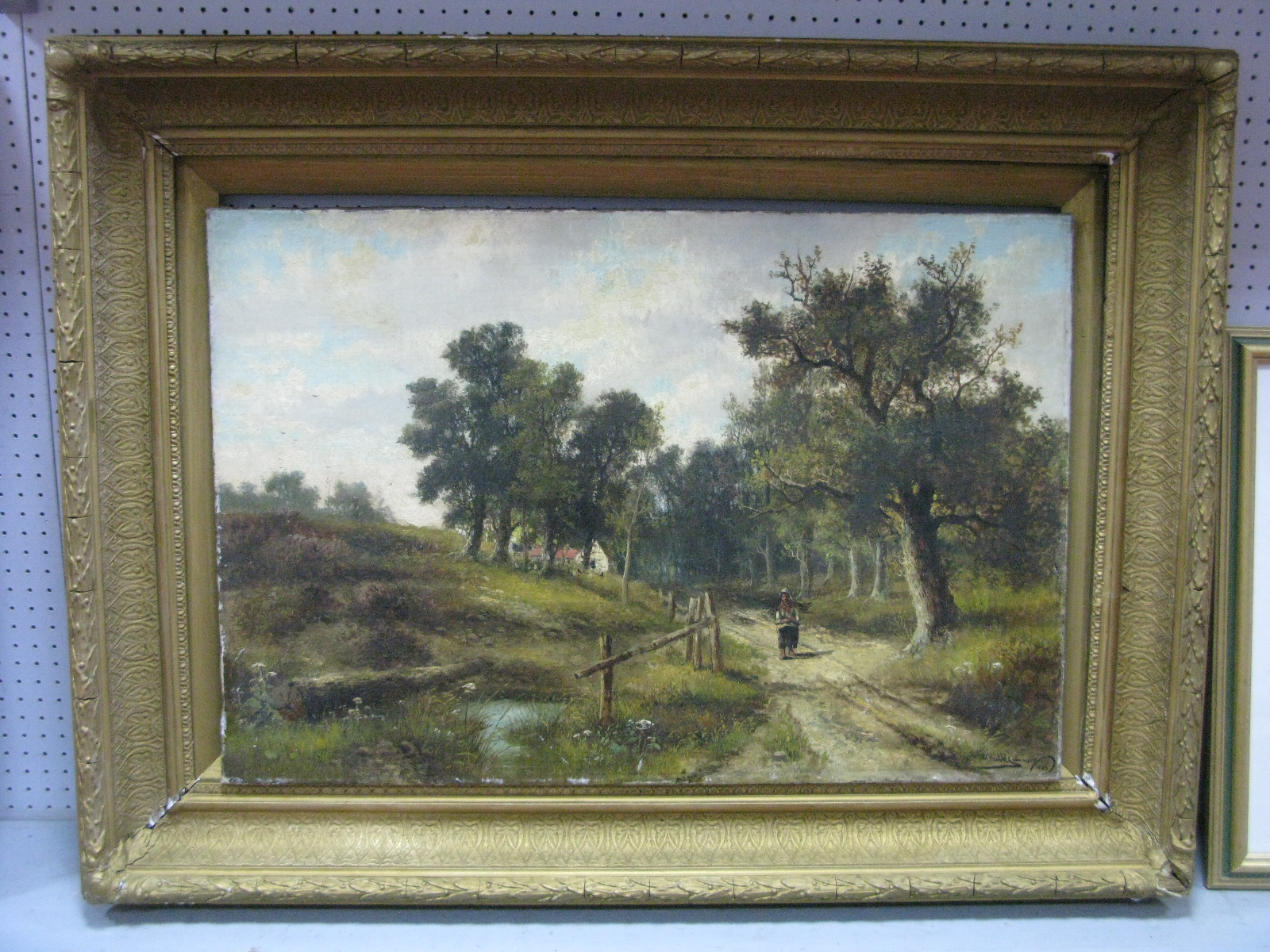 Abraham Hulk Junior, Figure on a Woodland Track, with distant cottage, oil on canvas, signed lower