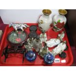 A Pair of Cloisonne Enamel Vases, Cloisonne horse, Japanese figures etc:- One Tray
